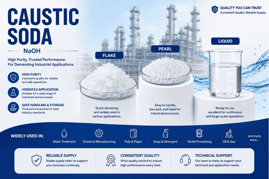 Caustic Soda (NaOH 48% Liquid & 99% Flake/Pearl)